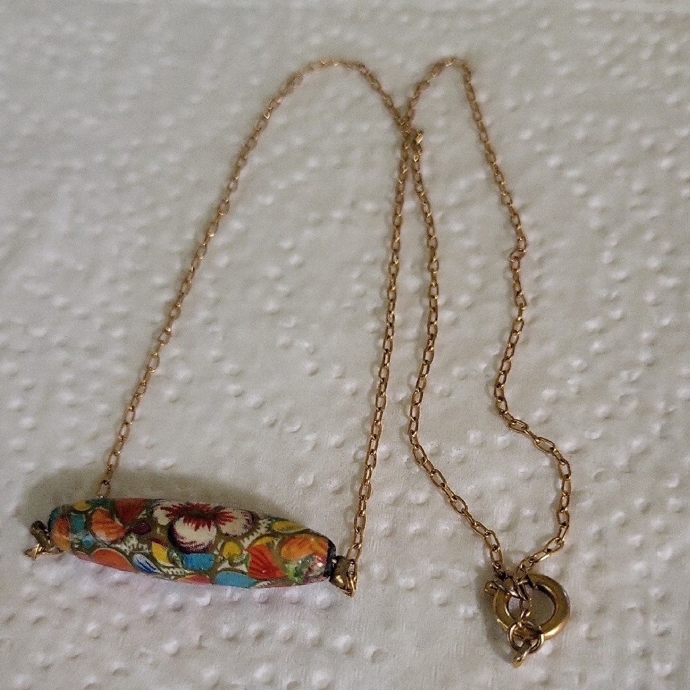 Cloisonne Floral Gold Necklace